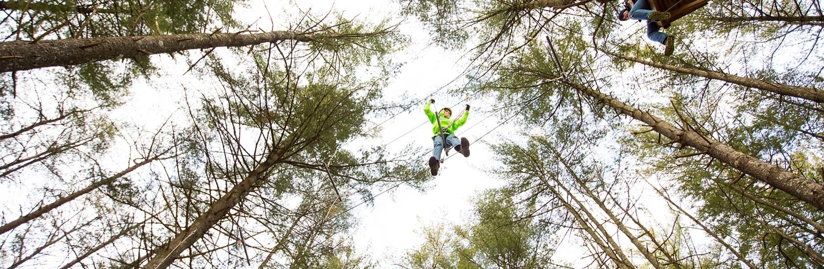 Riding the zipline through the pines